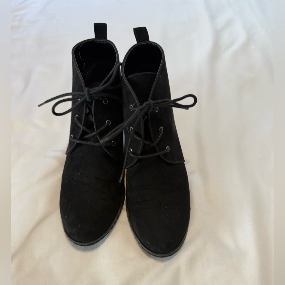 Black Lace-Up Wedge Ankle Boots